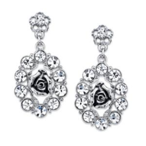 2028 Silver-tone Crystal Oval Flower Drop Earrings