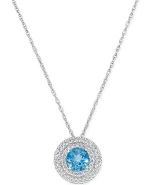 Blue Topaz (1 Ct. T.w.) And Diamond (1/3 Ct. T.w.) Pendant Necklace In 14k White Gold