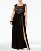 R & M Richards Plus Size Cap-sleeve Lace Bodice Gown