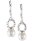 Anne Klein Silver-tone Imitation Pearl And Pave Drop Earrings