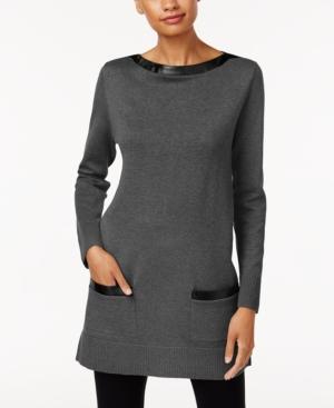 Jeanne Pierre Faux-leather-trim Sweater