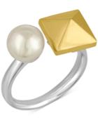Majorica Two-tone Imitation Pearl And Pyramid Statement Ring