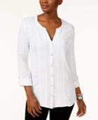 Jm Collection Tab-sleeve Mixed-media Blouse, Only At Macy's