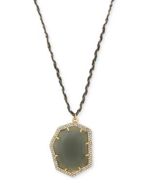Vince Camuto Gold-tone Grey Stone Pave Trim Pendant Necklace