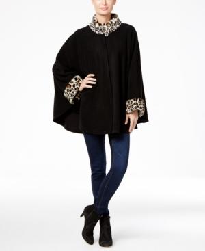 Cejon Fleece And Leopard-print Faux Fur-trim Cape