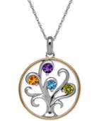 Multi-stone Tree Pendant Necklace (1-1/10 Ct. T.w.) In 14k Gold And Sterling Silver