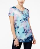 Say What? Juniors' Lace-up Tie-dyed Printed Tunic Top