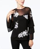 Inc International Concepts Embroidered Tiered-sleeve Top, Created For Macy's
