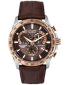 Citizen Men's Perpetual Chronograph At Eco-drive Brown Leather Strap Watch 42mm At4001-00x