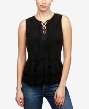 Lucky Brand Cotton Lace-up Peplum Top