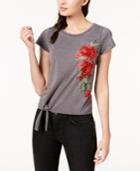 Crave Fame Juniors' Tie-front Embroidered Top