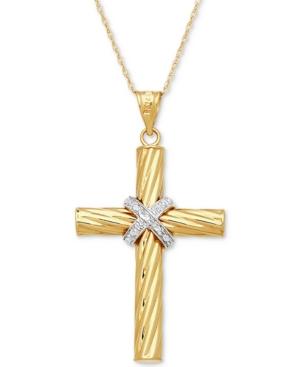 Two-tone Textured Cross Pendant Necklace In 14k Gold & White Gold