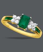 14k Gold Ring, Emerald (3/4 Ct. T.w.) And White Sapphire (1/4 Ct. T.w.) Emerald-cut Ring