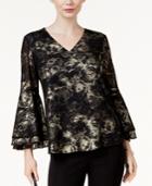 Alfani Novelty Metallic-print Bell-sleeve Blouse, Created For Macy's