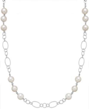 Honora Style Cultured Freshwater Pearl Station Chain Necklace In Sterling Silver (10mm)