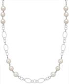Honora Style Cultured Freshwater Pearl Station Chain Necklace In Sterling Silver (10mm)