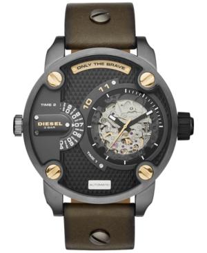 Diesel Men's Automatic Little Daddy Olive Leather Strap Watch 51x61mm Dz7364