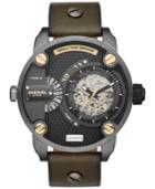 Diesel Men's Automatic Little Daddy Olive Leather Strap Watch 51x61mm Dz7364