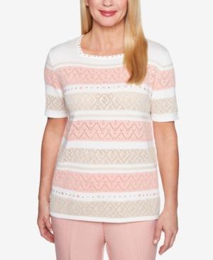 Alfred Dunner La Dolce Vita Embellished Pointelle-knit Sweater