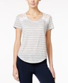 Maison Jules Striped Lace-inset T-shirt, Only At Macy's