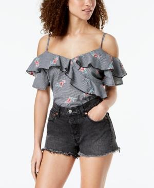Gypsies & Moondust Juniors' Ruffled Gingham Off-the-shoulder Blouse