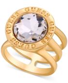 Guess Gold-tone Logo And Stone Statement Ring
