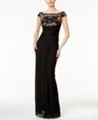 Adrianna Papell Off-the-shoulder Sequined Contrast Gown