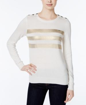 Tommy Hilfiger Button-detail Metallic-stripe Sweater, Only At Macy's