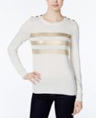 Tommy Hilfiger Button-detail Metallic-stripe Sweater, Only At Macy's
