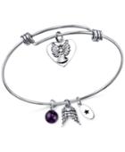 Unwritten Angel Charm And Amethyst (8mm) Bangle Bracelet In Stainless Steel