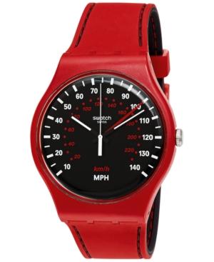 Swatch Unisex Swiss Red Brake Black And Red Double-layer Silicone Strap Watch 41mm Suor104