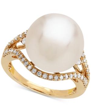Honora Style Cultured White Ming Pearl (13mm) And Diamond (1/3 Ct. T.w.) Ring In 14k Gold