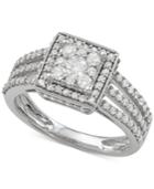 Diamond Square Cluster Three-row Engagement Ring (1 Ct. T.w.) In 14k White Gold
