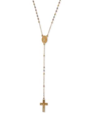 Tri-color Cross 17 Lariat Necklace In 14k Gold, White Gold & Rose Gold
