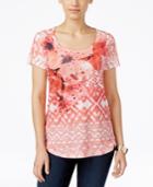 Style & Co. Petite Embellished Printed T-shirt, Only At Macy's