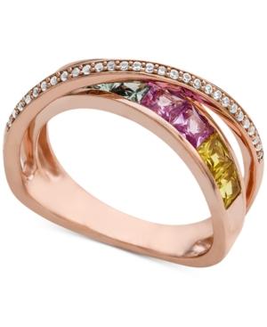 Multi-sapphire (1-1/2 Ct. T.w.) & Diamond (1/8 Ct. T.w.) Ring In 14k Rose Gold