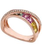 Multi-sapphire (1-1/2 Ct. T.w.) & Diamond (1/8 Ct. T.w.) Ring In 14k Rose Gold