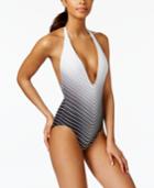 Vince Camuto Miter-stripe Plunging One-piece Swimsuit Women's Swimsuit