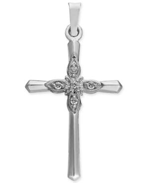 Diamond Accent Cross Pendant In 14k White Gold