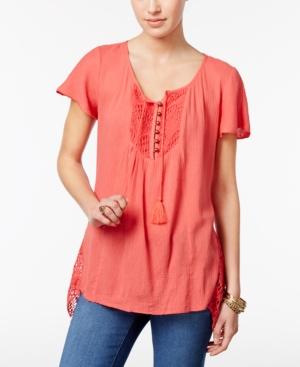 Style & Co Petite Crochet-detail Top, Created For Macy's