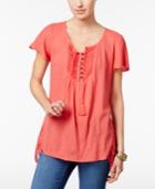 Style & Co Petite Crochet-detail Top, Created For Macy's