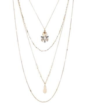 Catherine Malandrino Women's Multicolored Rhinestone Cluster Style Yellow Gold-tone Multi Layered Necklace