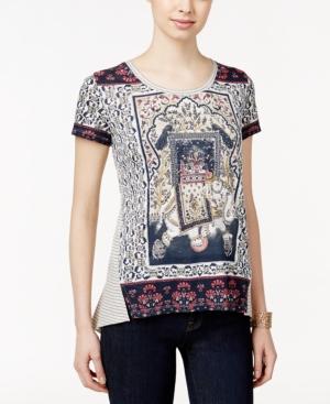 Style & Co. Mixed-print Short-sleeve Top, Only At Macy's