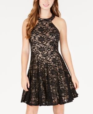 B Darlin Juniors' Allover-lace Halter-neck Fit & Flare Dress