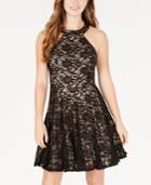 B Darlin Juniors' Allover-lace Halter-neck Fit & Flare Dress