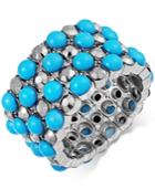 Inc International Concepts Silver-tone Teal Bead And Crystal Stretch Bracelet