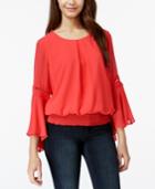 Bcx Juniors' Crochet-trim Bell-sleeve Smocked Top