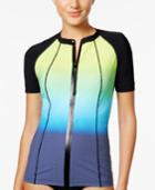 Profile By Gottex Sport Ocean Reef Zip-up Rashguard Women's Swimsuit