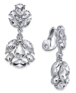 Charter Club Silver-tone Crystal Cluster Clip-on Drop Earrings, Created For Macy's