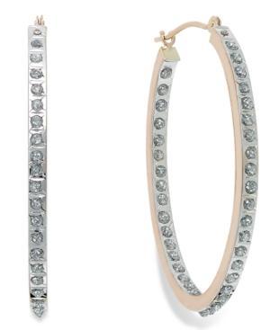 Diamond Accent Oval Hoop Earrings In 14k Rose Gold